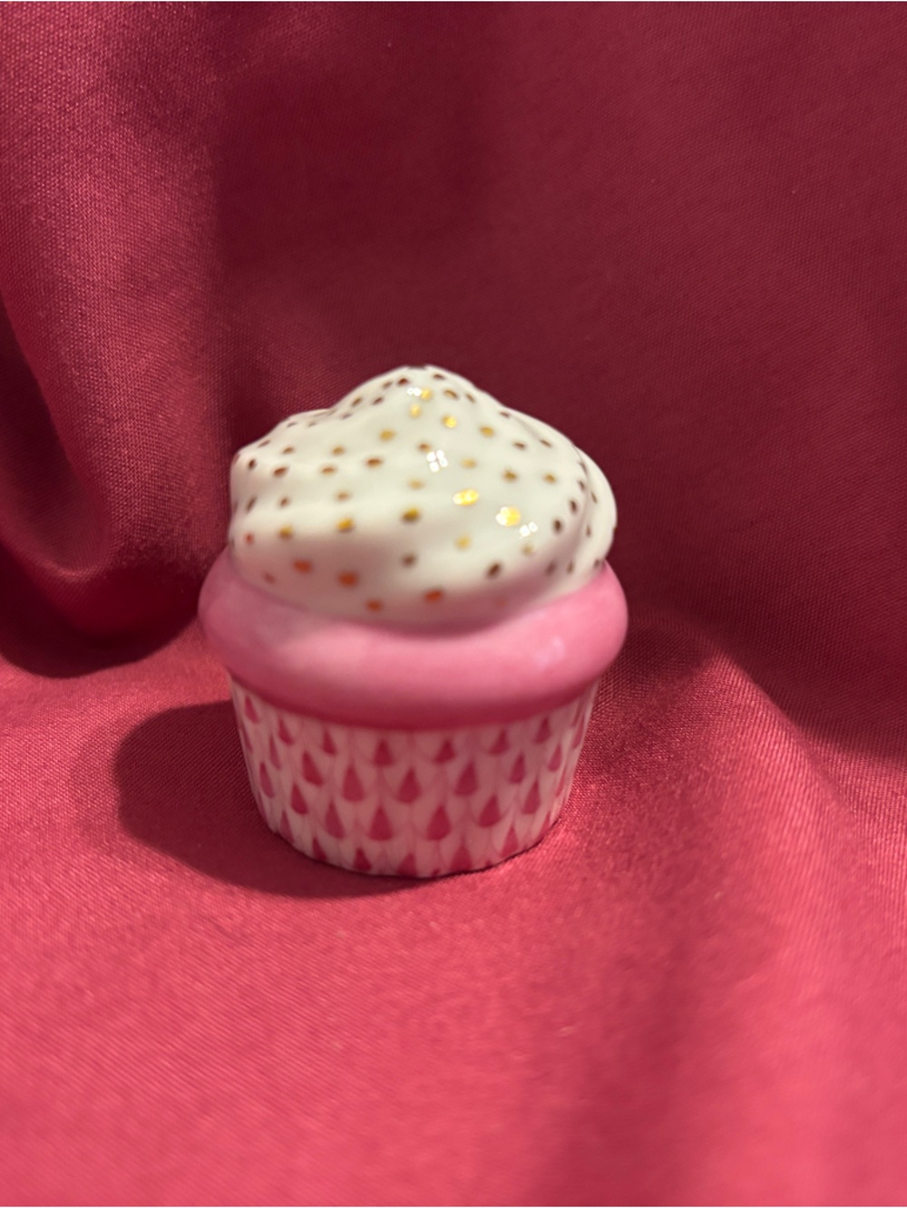 Herend Pink & White Porcelain Cupcake